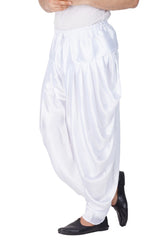 Men's Satin Solid Cowl Design Patiala Style Dhoti Pant in White