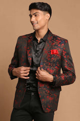 Men's Black And Red Color Silk Blend Woven Design Blazer