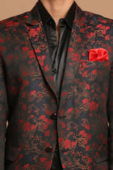 Men's Black And Red Color Silk Blend Woven Design Blazer