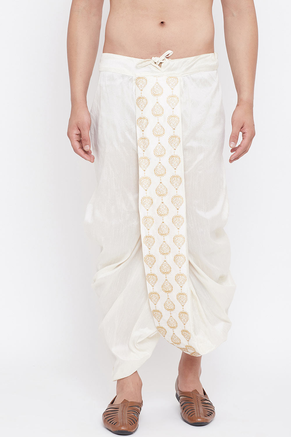 Cream Art Silk Dhoti for Men's