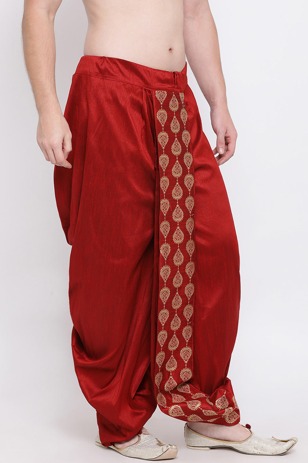 Embroidered Maroon Art Silk Men's Dhoti