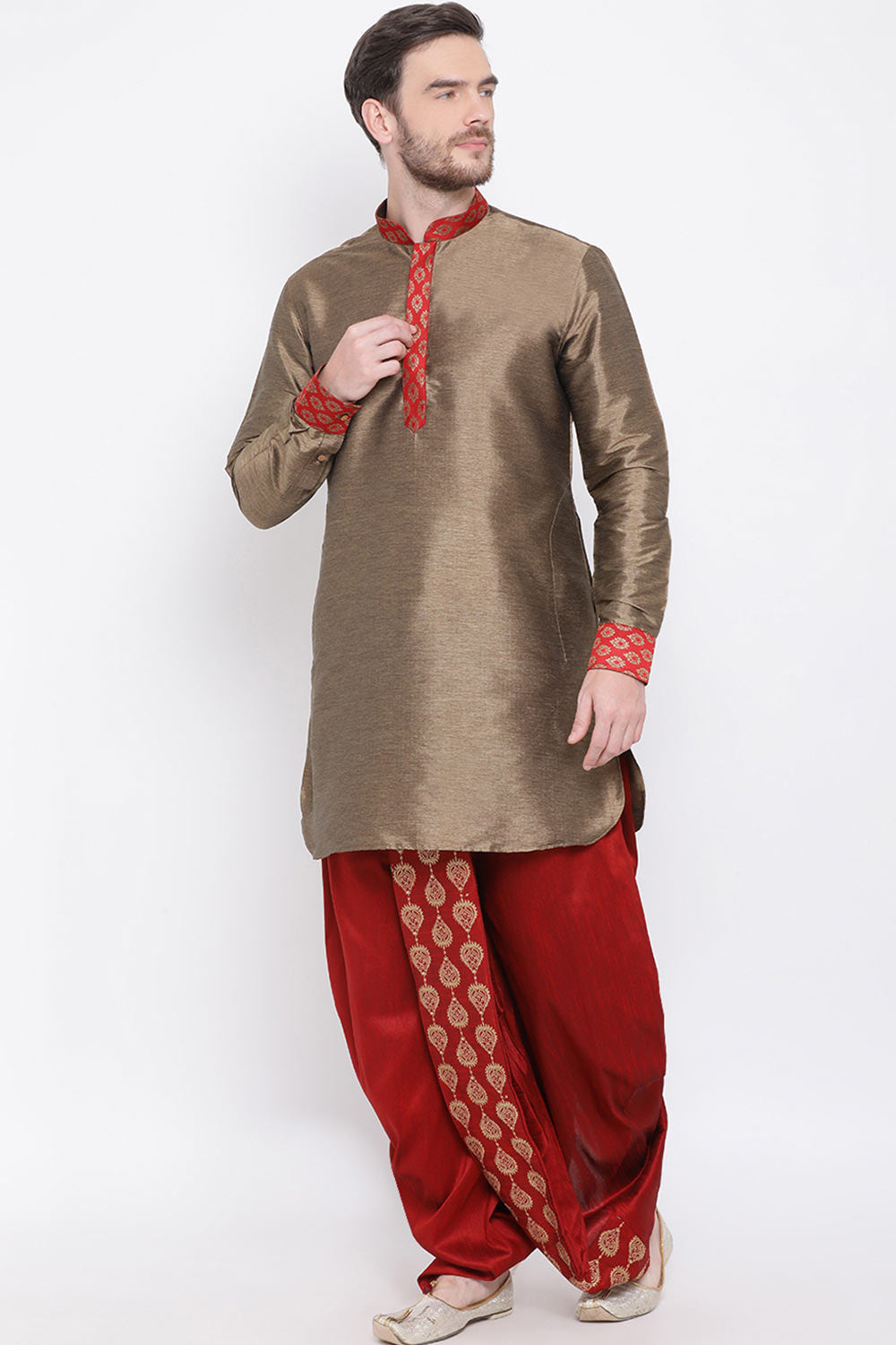 Embroidered Dhoti in Maroon