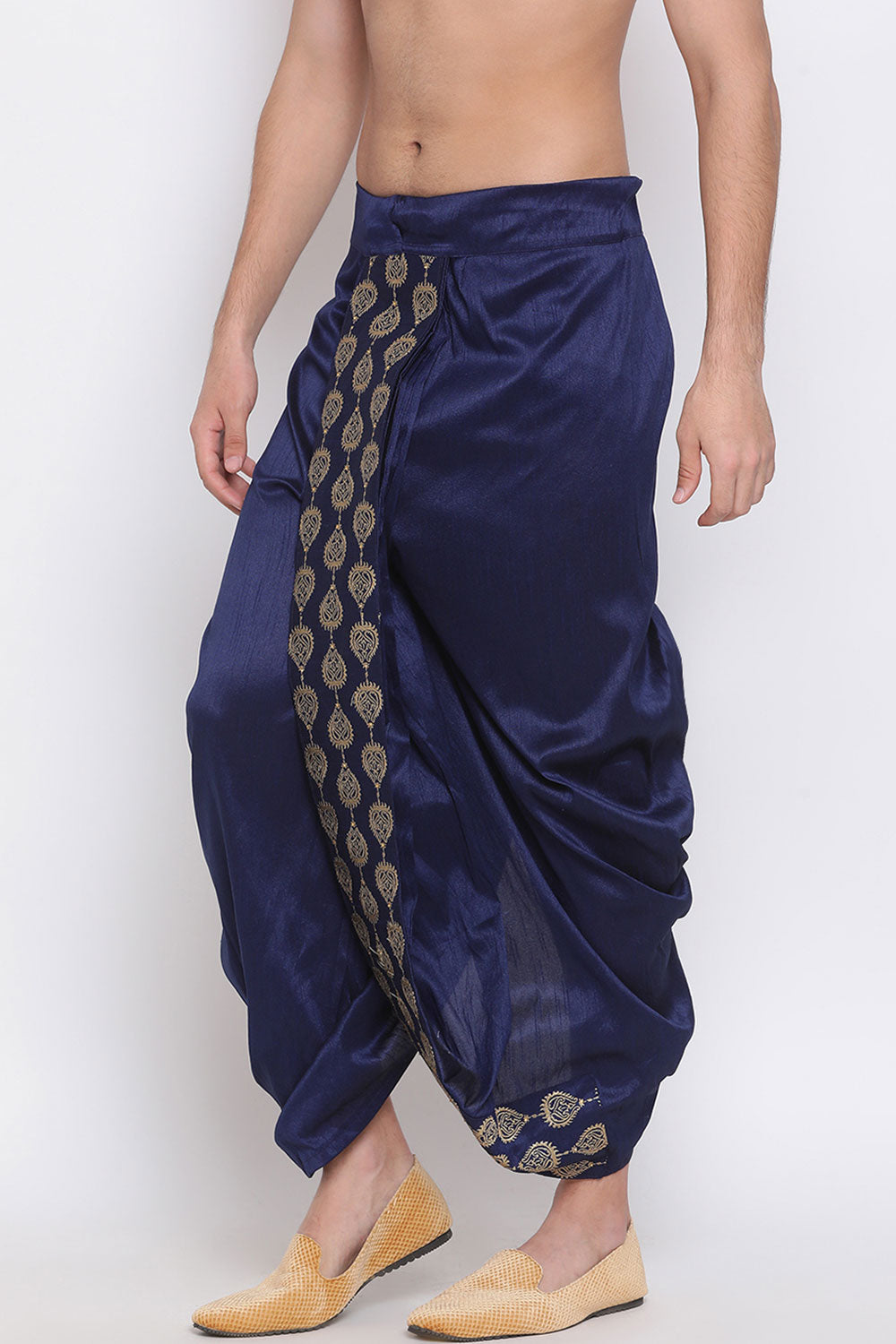 Embroidered Navy Blue Art Silk Men's Dhoti