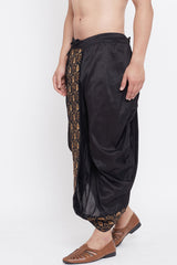 Embroidered Black Art Silk Men's Dhoti