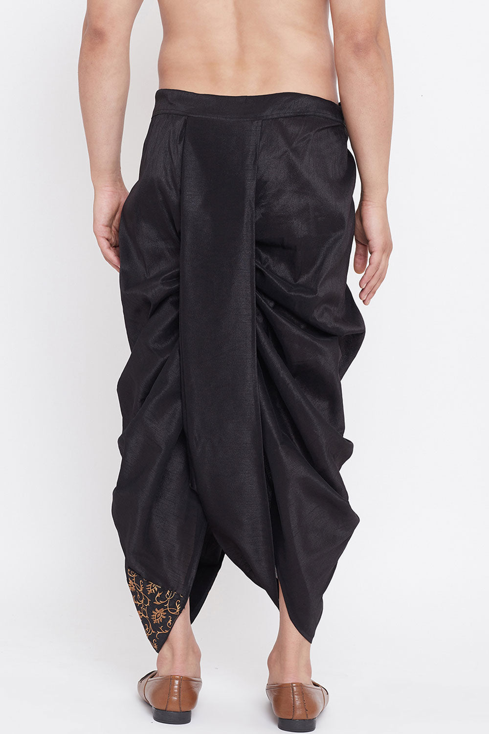 Shop Black Embroidered Art Silk Dhoti