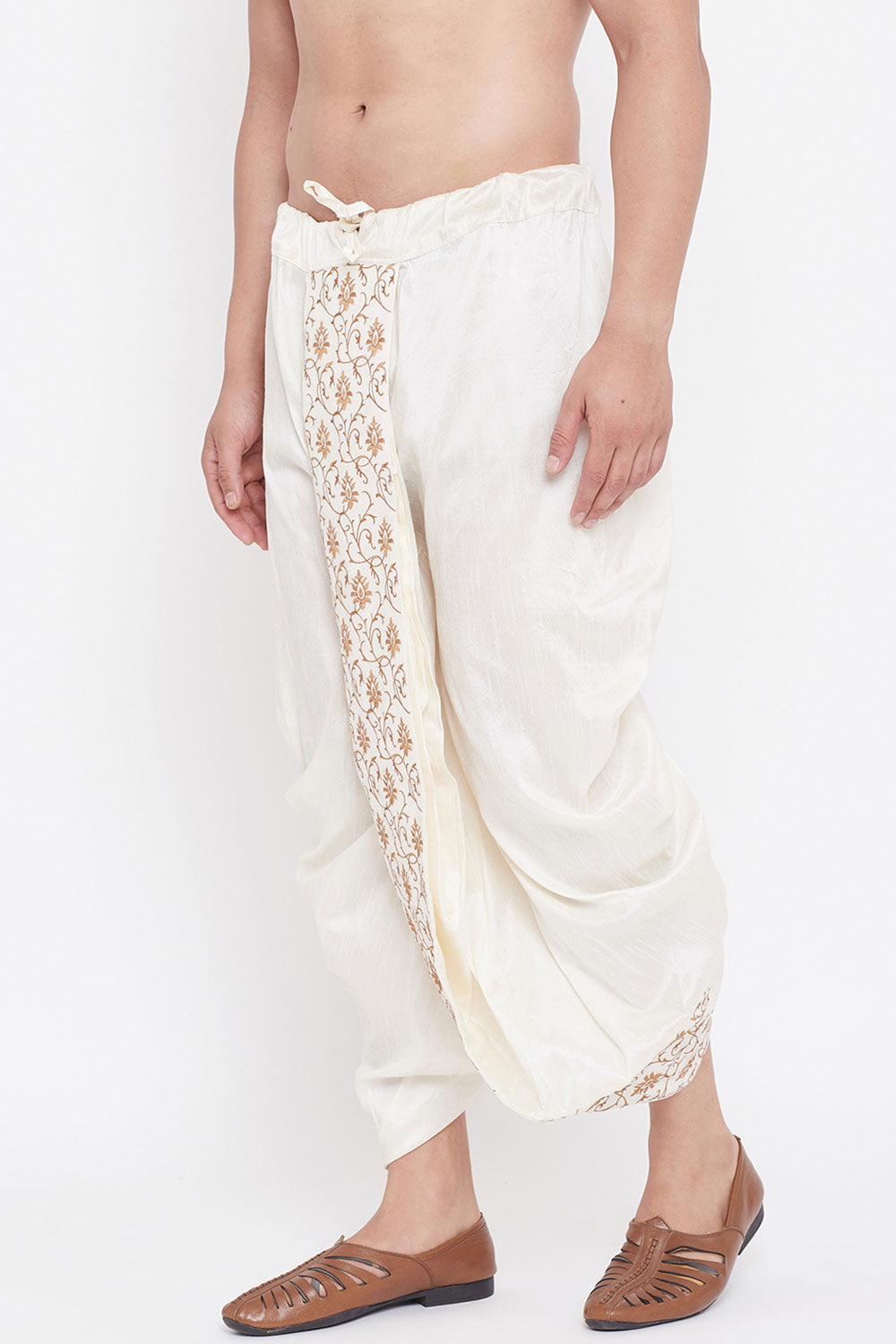 Embroidered Cream Art Silk Men's Dhoti