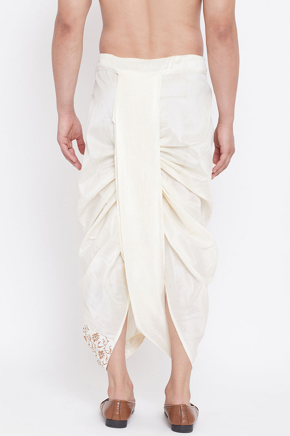 Shop Cream Embroidered Art Silk Dhoti