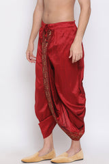 Embroidered Maroon Art Silk Men's Dhoti