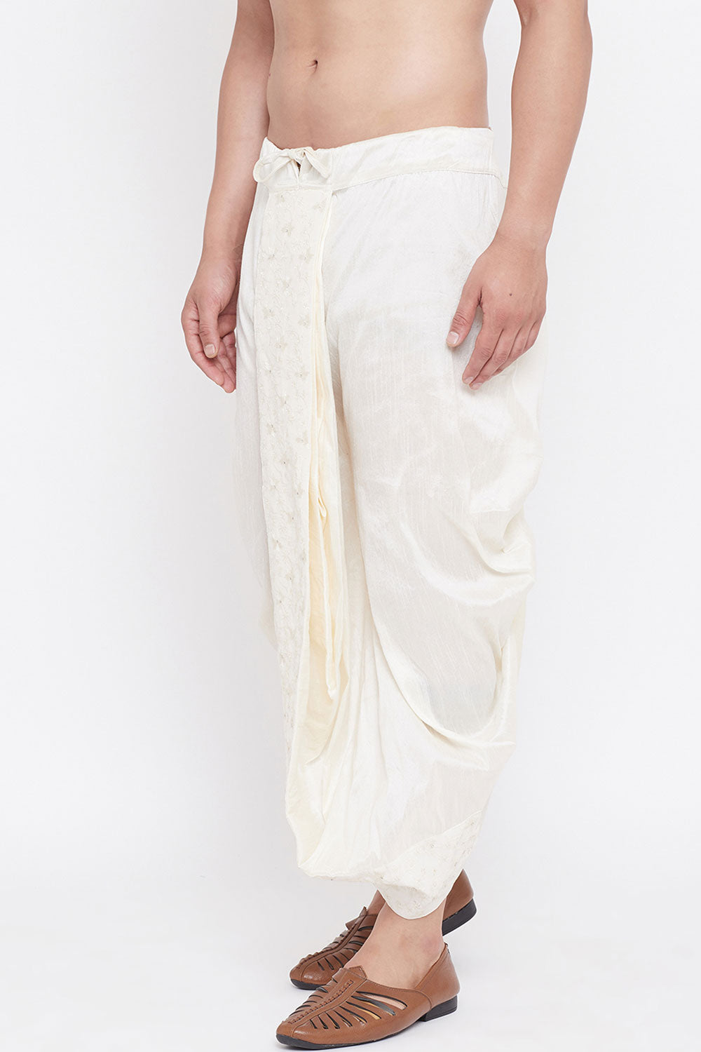 Embroidered Cream Art Silk Men's Dhoti