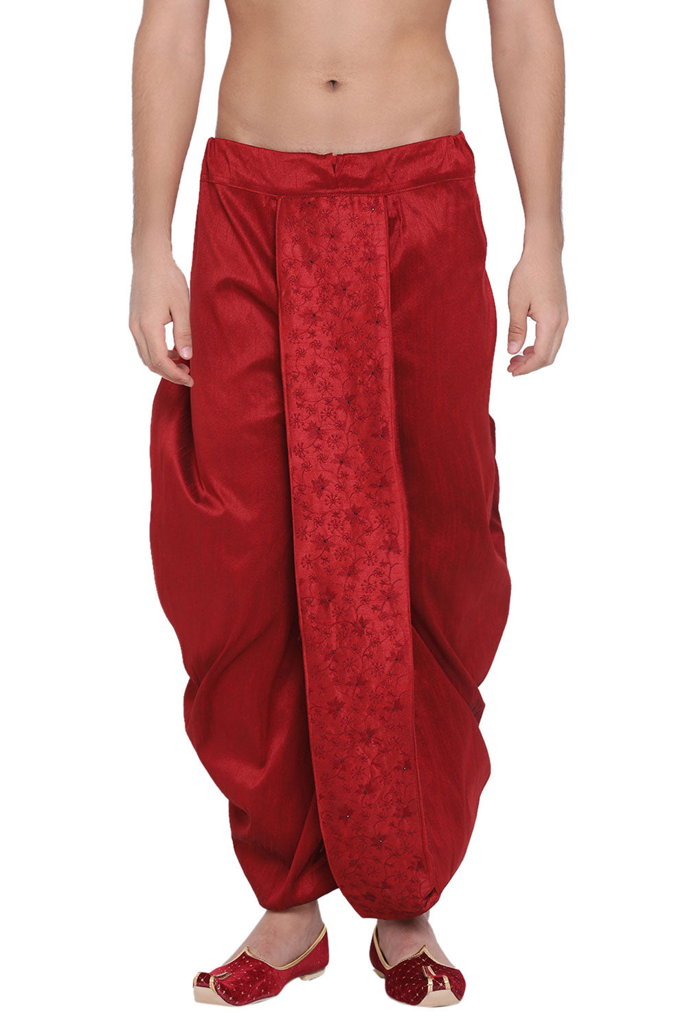 Buy Art Silk Embroidered Dhoti in Maroon