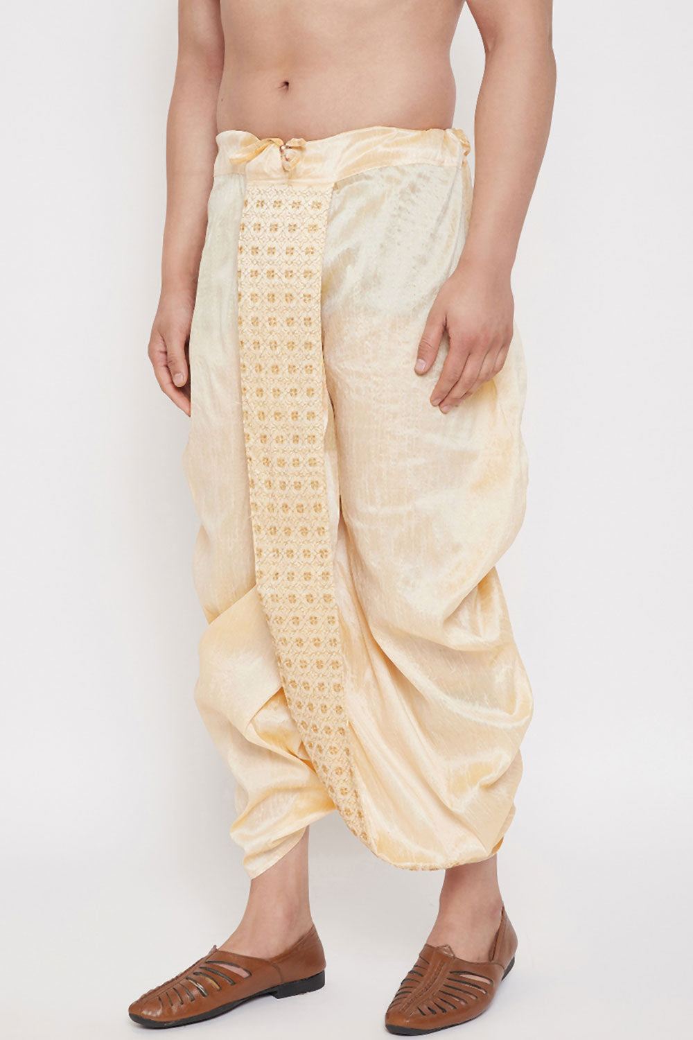 Embroidered Gold Art Silk Men's Dhoti