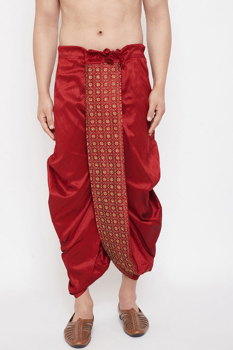 Red Art Silk Dhoti for Men's