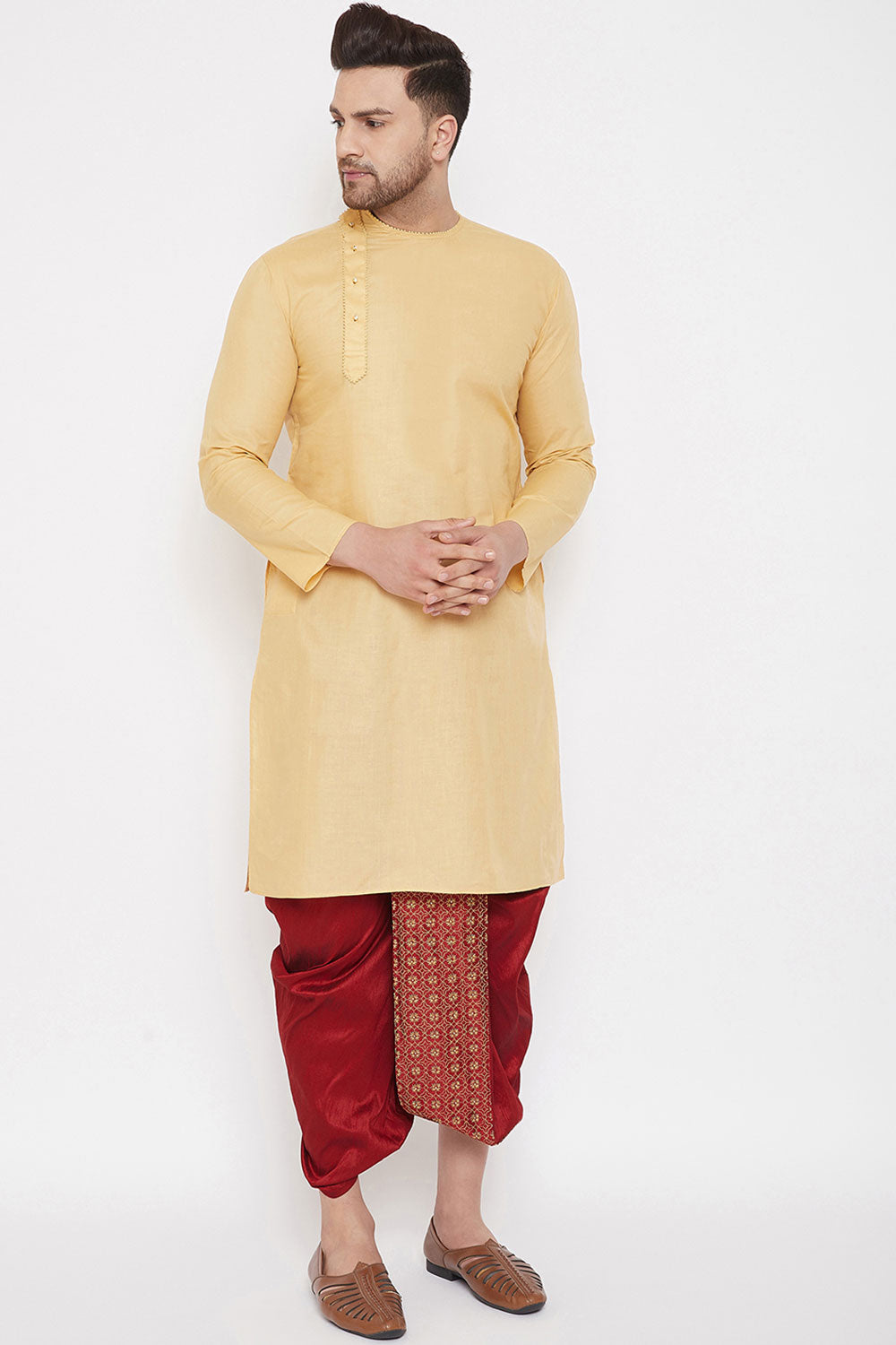 Embroidered Red Dhoti Online.