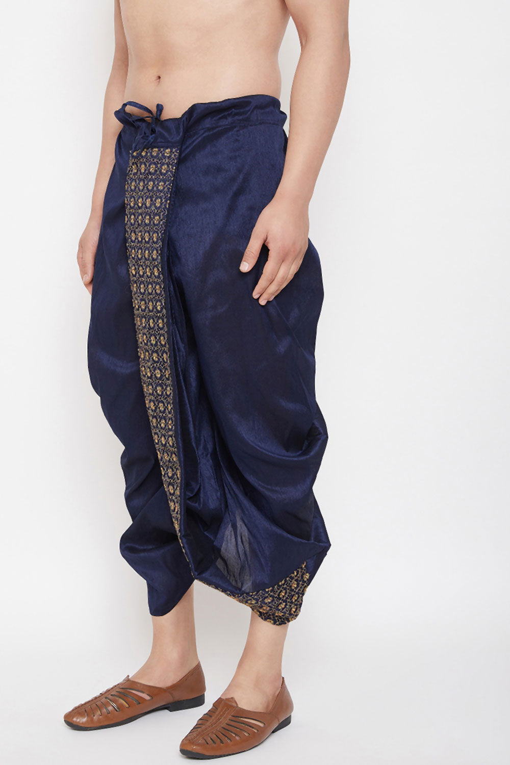 Embroidered Navy Blue Art Silk Men's Dhoti