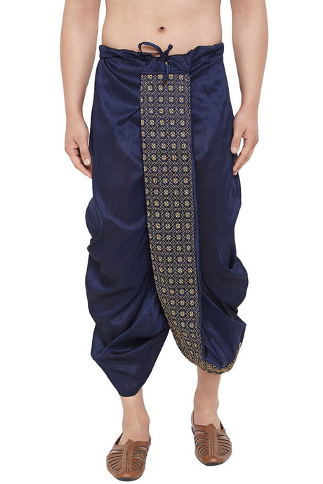 Buy Art Silk Embroidered Dhoti in Navy Blue