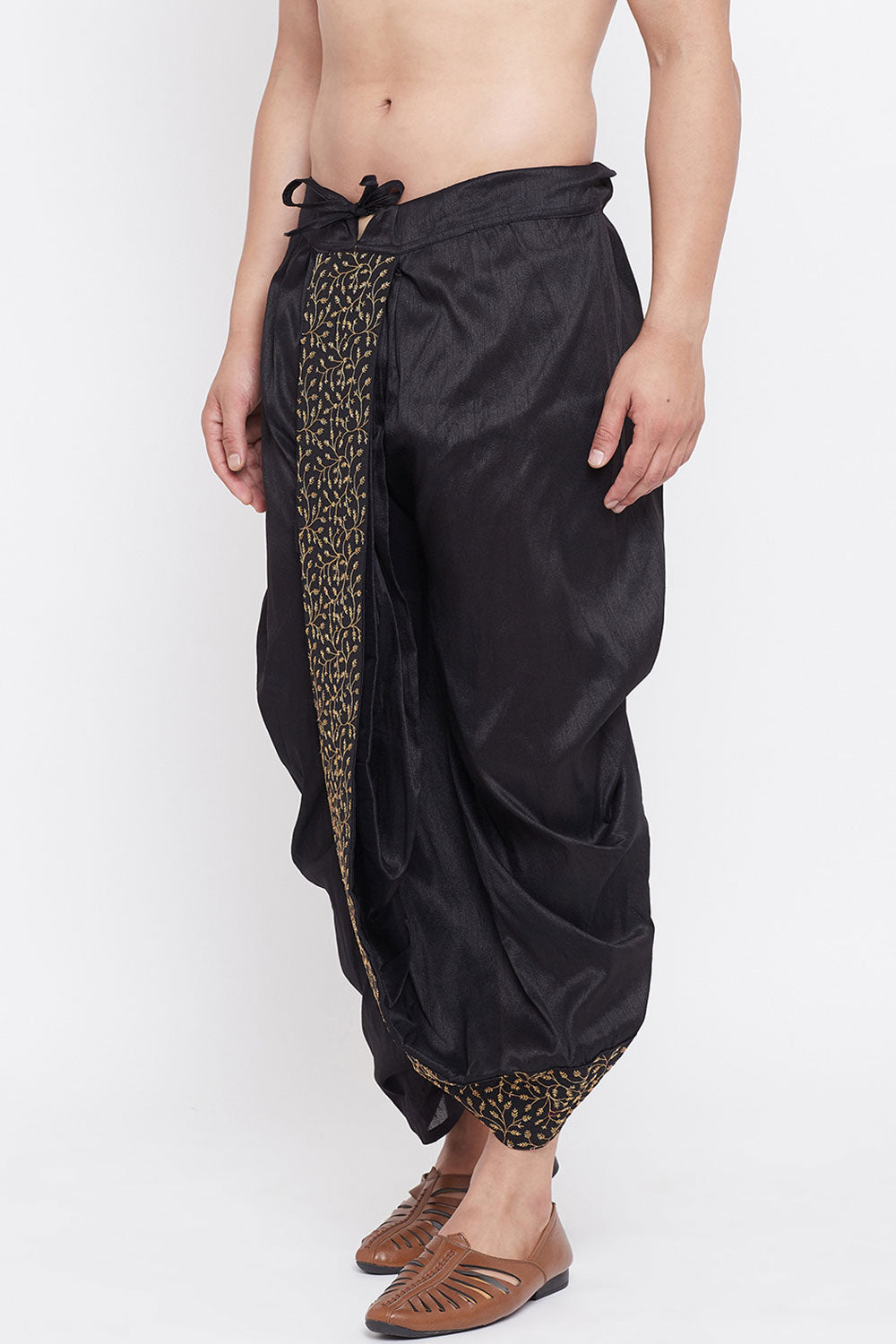 Embroidered Black Art Silk Men's Dhoti