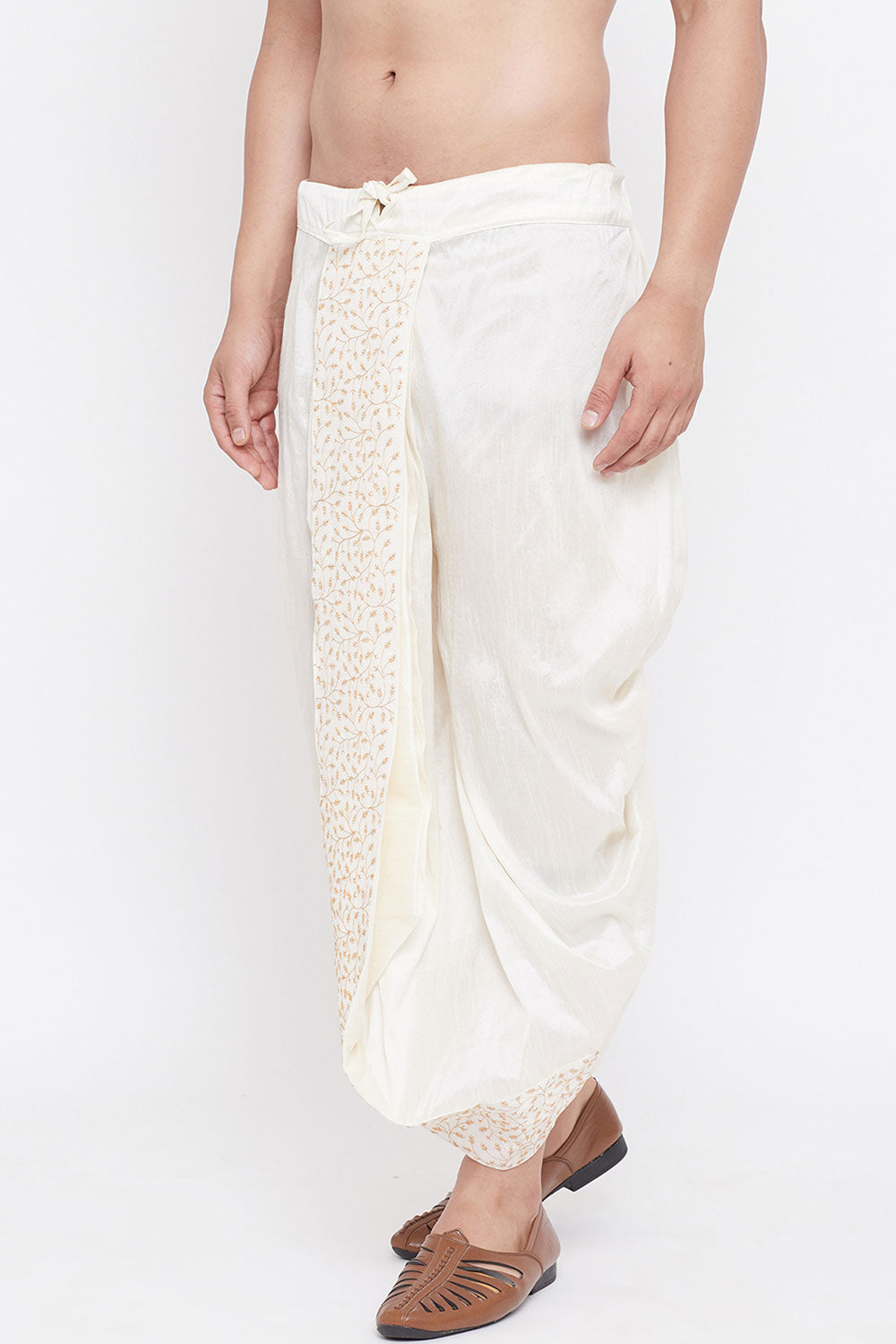 Embroidered Cream Art Silk Men's Dhoti