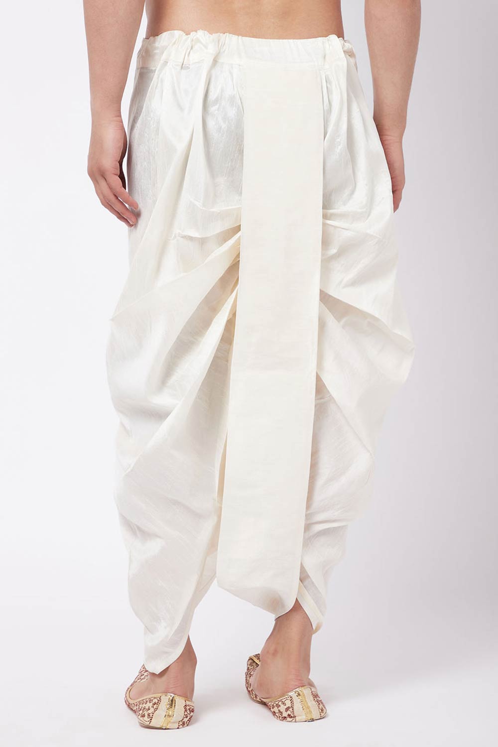 Buy Men's Blended Silk Solid Dhoti in Cream - Back