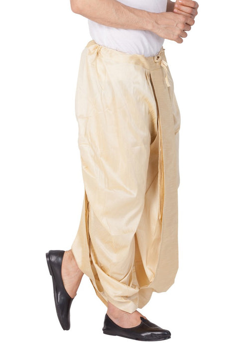 Men's Cotton Art Silk Solid Dhoti Pant in Gold