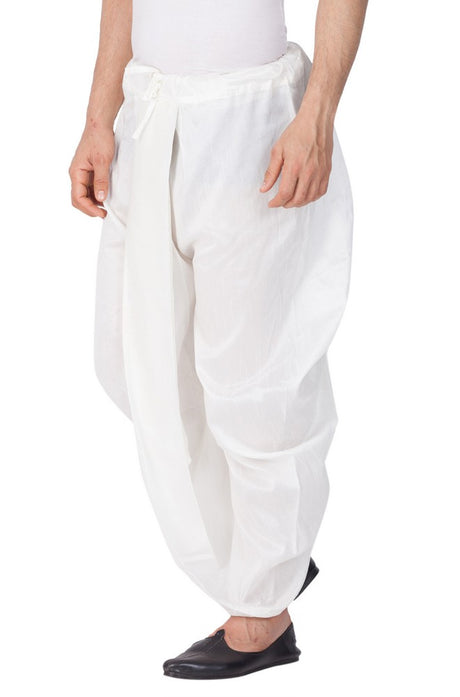 Men's Cotton Art Silk Solid Dhoti Pant in White