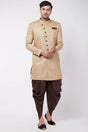 Buy Men's Polyester Solid Sherwani Set in Beige