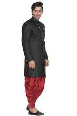 Men's Blended Cotton Sherwani Set In Black