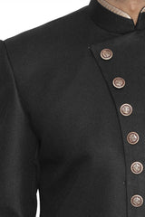 Men's Blended Cotton Sherwani Set In Black