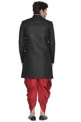 Men's Blended Cotton Sherwani Set In Black