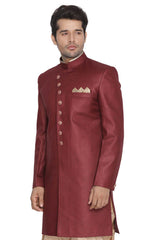 Men's Art Silk Sherwani In Maroon