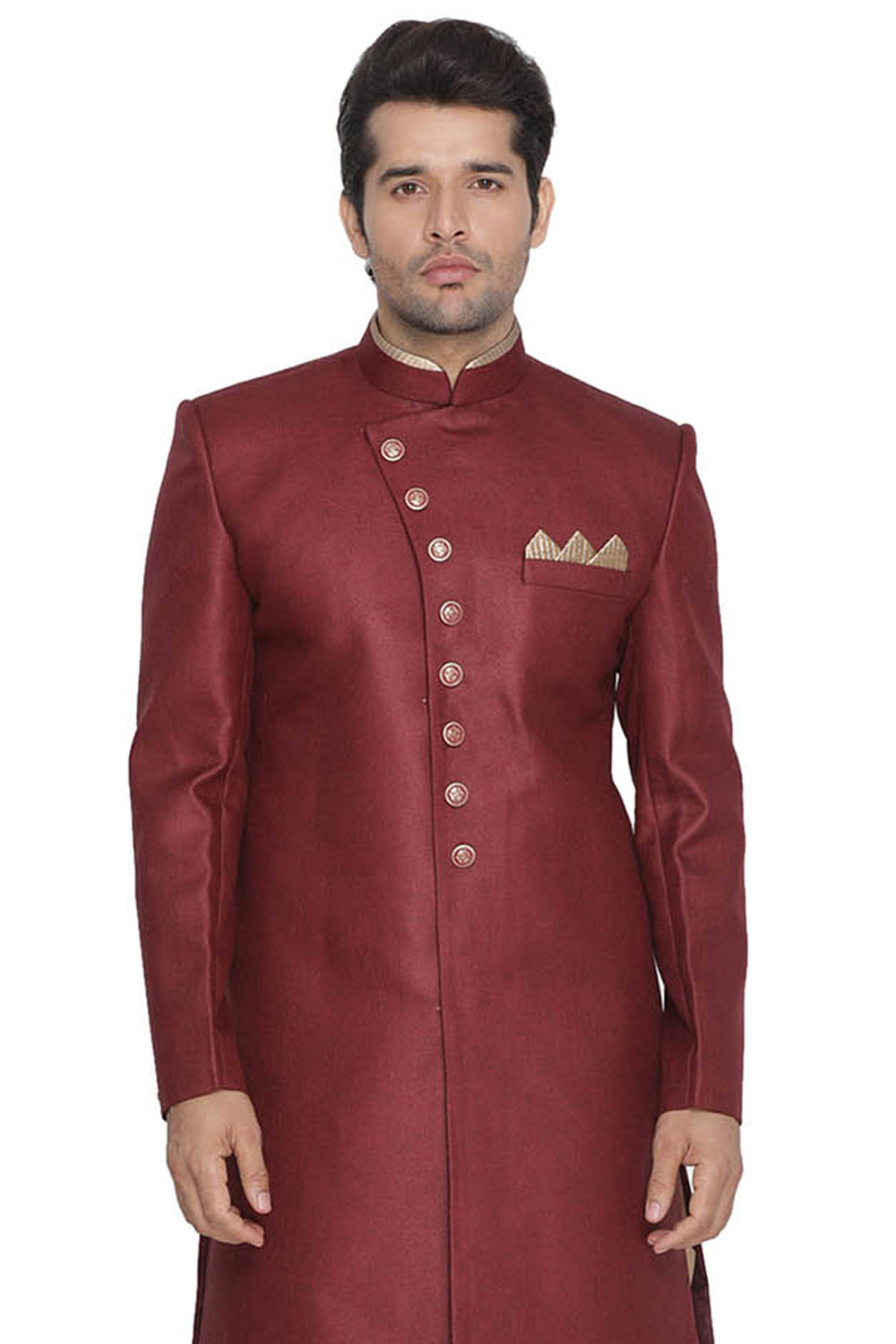 Men's Art Silk Sherwani In Maroon