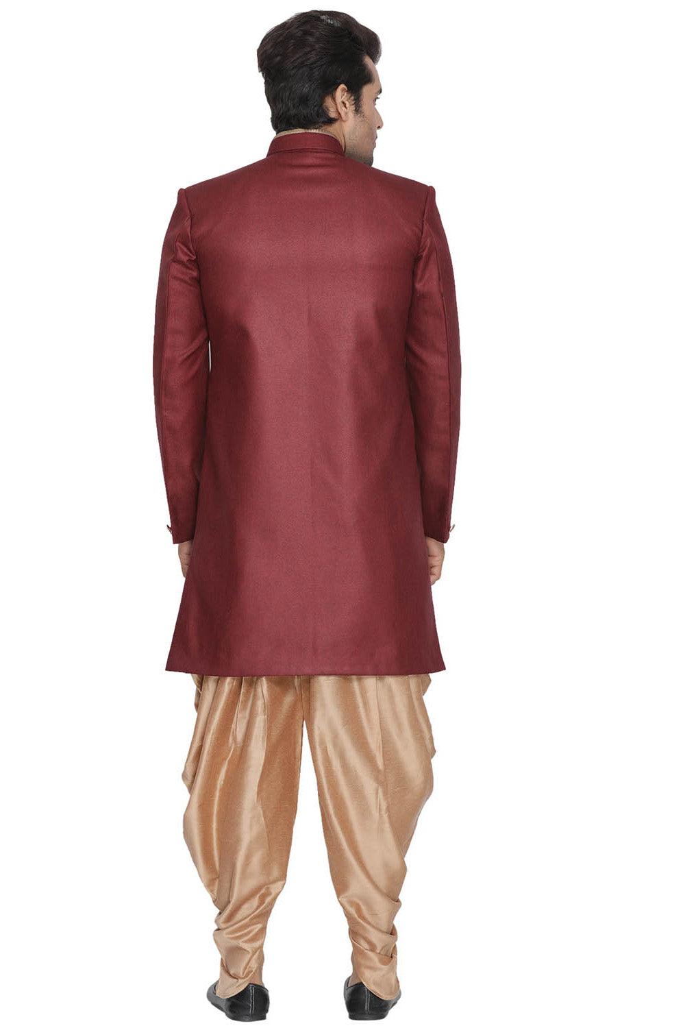 Men's Blended Cotton Sherwani Set In Maroon