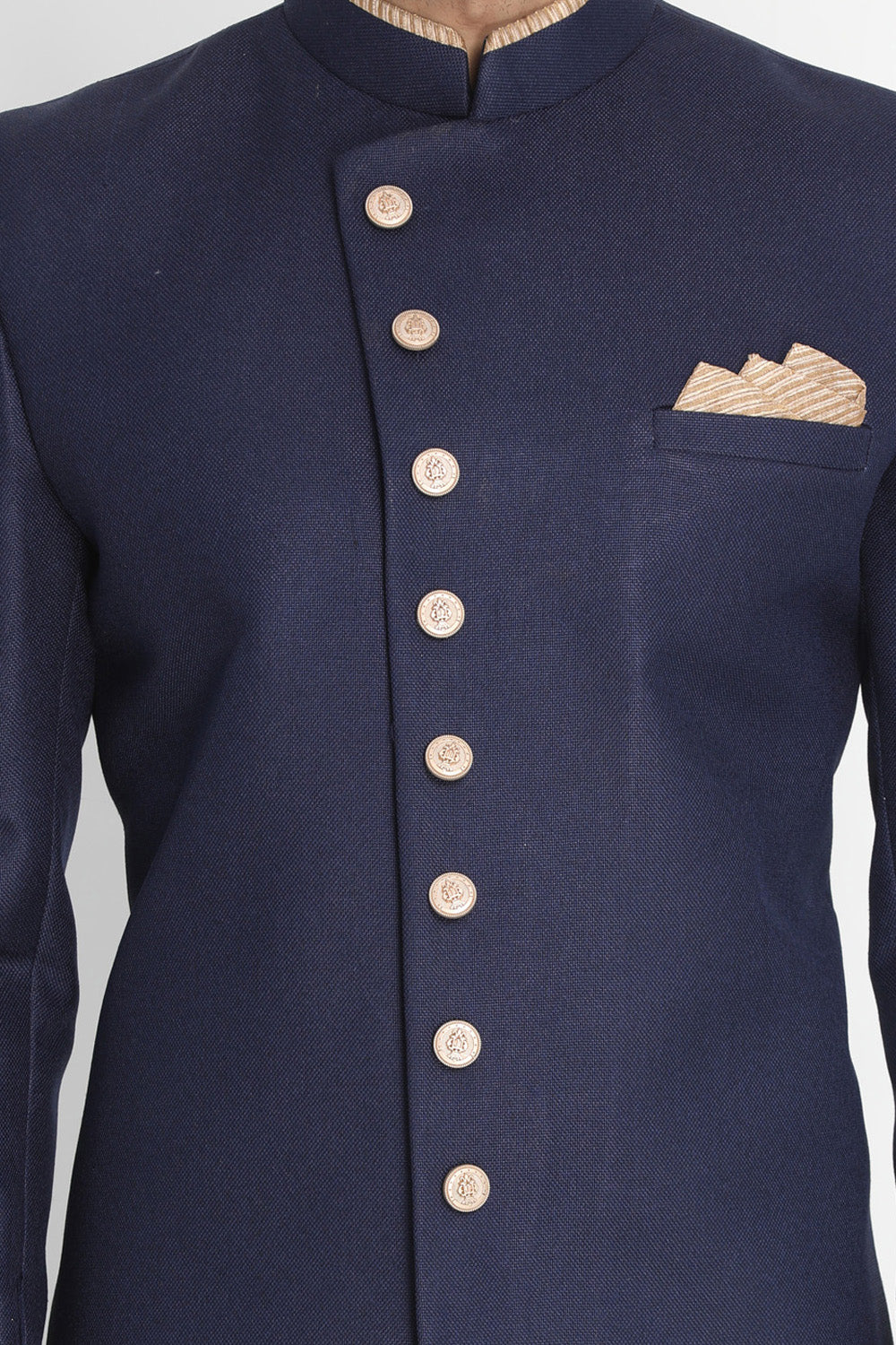 Men's Art Silk Sherwani Set In Dark Blue