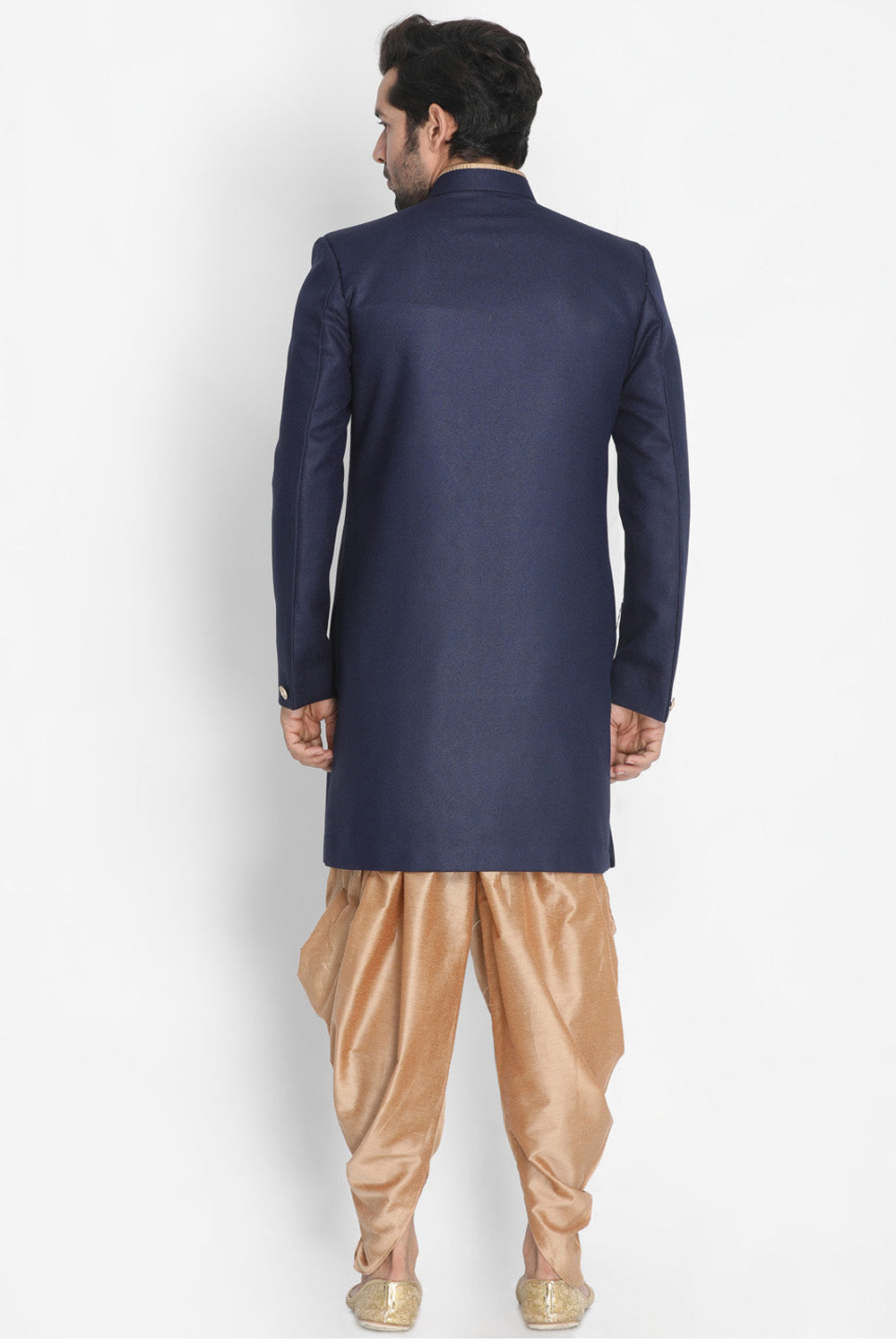 Men's Art Silk Sherwani Set In Dark Blue