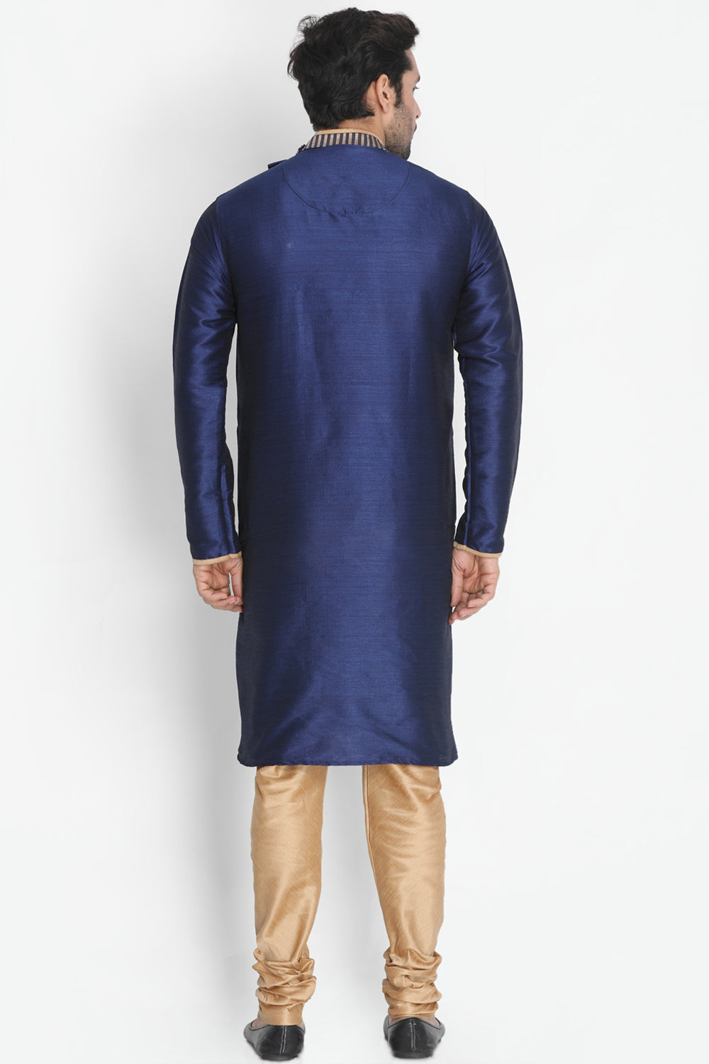 Men's Art Silk Sherwani Set in Dark Blue