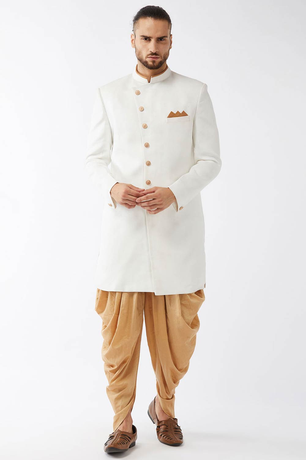 Buy Men's Polyester Solid Sherwani in White