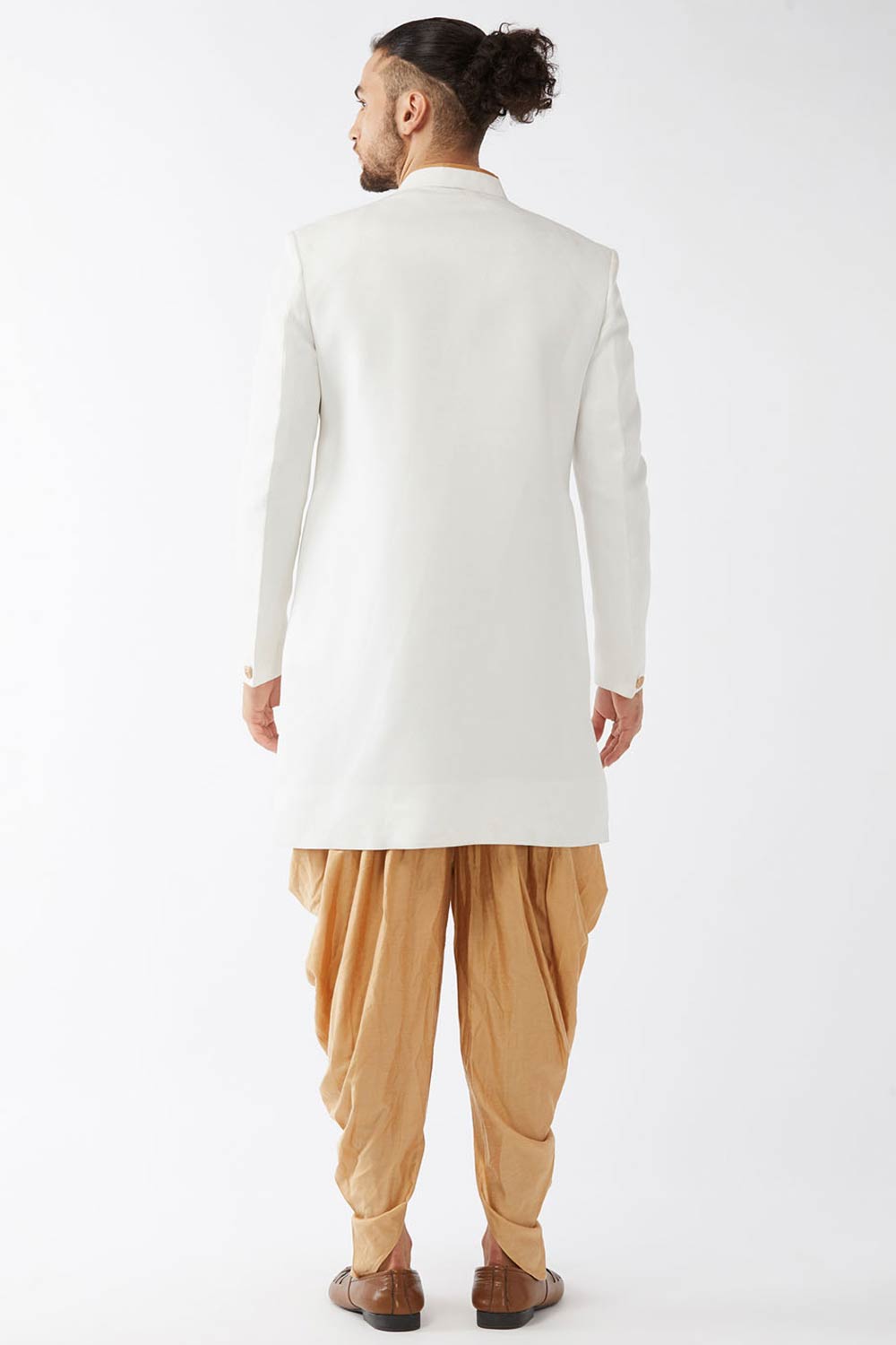 Buy Men's Polyester Solid Sherwani in White - Back