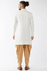 Buy Men's Polyester Solid Sherwani in White - Back