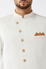 Buy Men's Polyester Solid Sherwani in White - Side