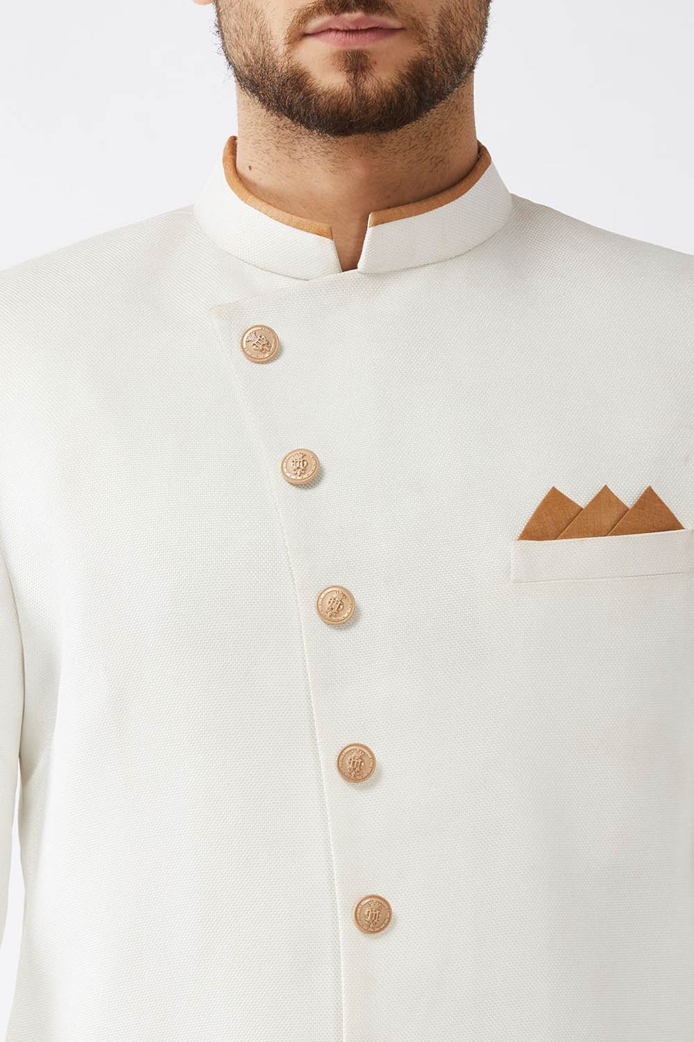 Buy Men's Polyester Solid Sherwani Set in White - Side