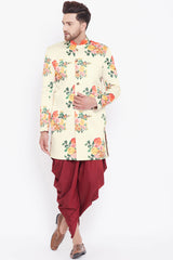 Shop Multicolor-Cream Floral Sherwani Set Online For Men