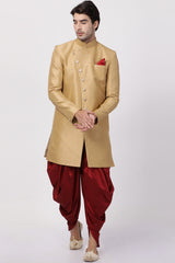 Men's Art Silk Sherwani Set In Beige