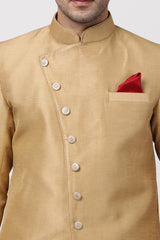 Men's Art Silk Sherwani Set In Beige