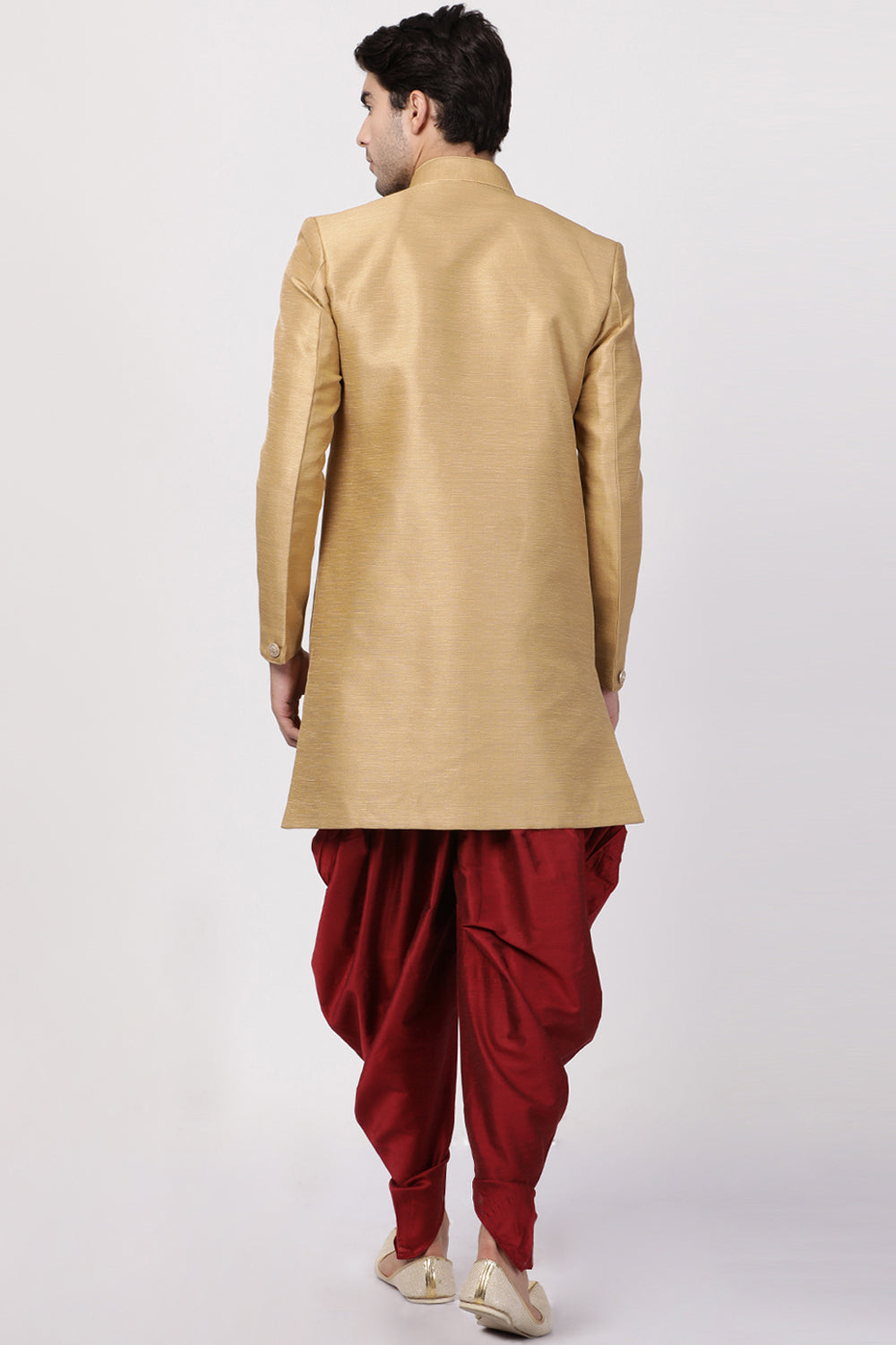 Men's Art Silk Sherwani Set In Beige