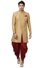 Men's Art Silk Sherwani Set In Beige