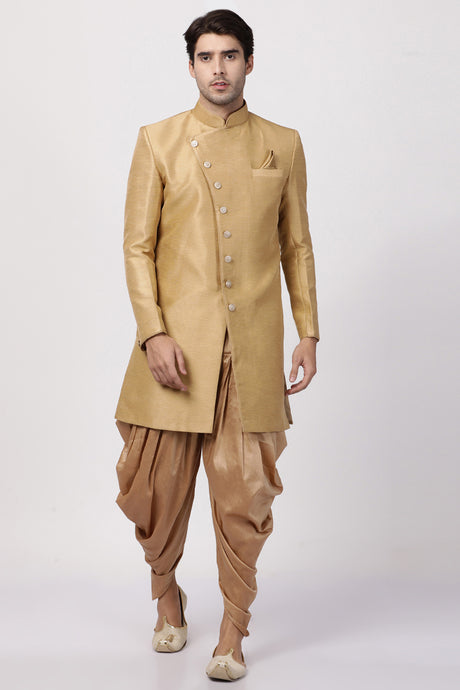 Men's Art Silk Sherwani Set in Beige