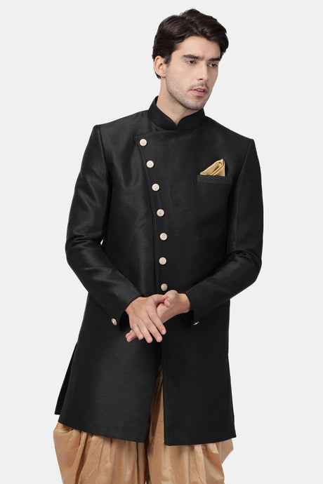 Men's Art Silk Sherwani in Black