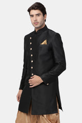 Men's Art Silk Sherwani In Black