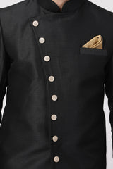 Men's Art Silk Sherwani In Black