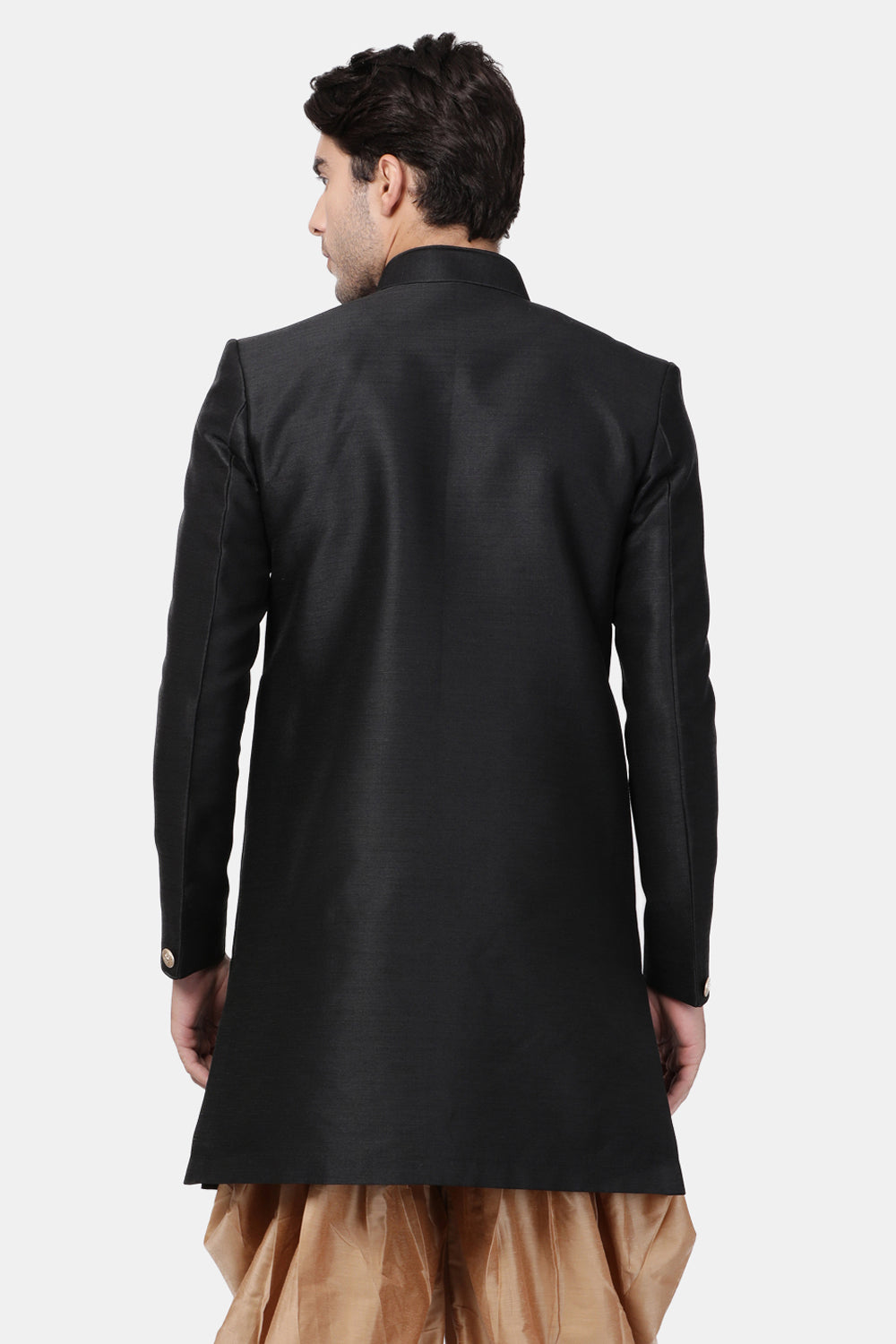 Men's Art Silk Sherwani In Black