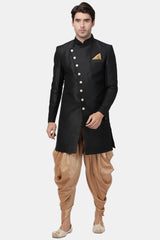 Men's Art Silk Sherwani In Black